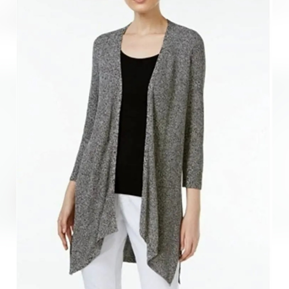 Eileen Fisher Cardigan Open Front Longline Gray Light Sweater Layering Small